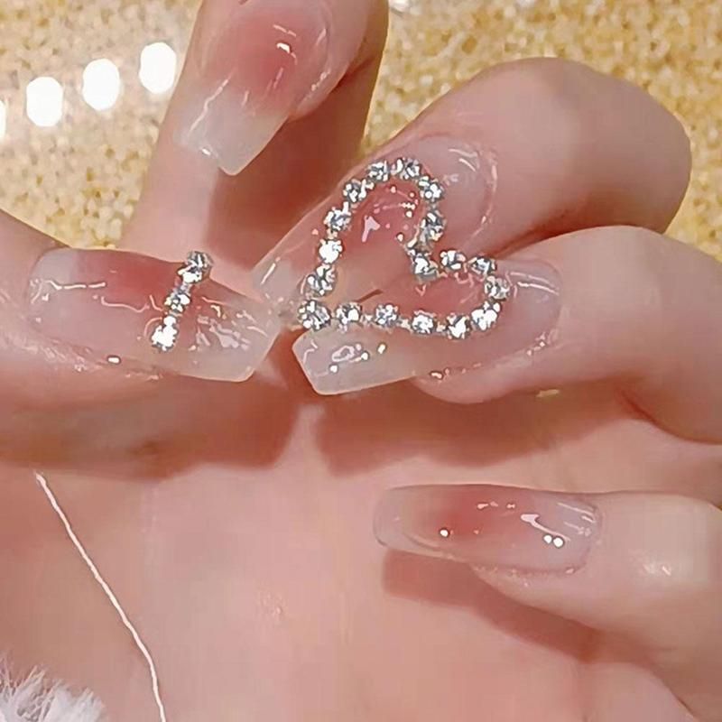 Long Fake Nails Art Tips Press On Nails False Flower Heart