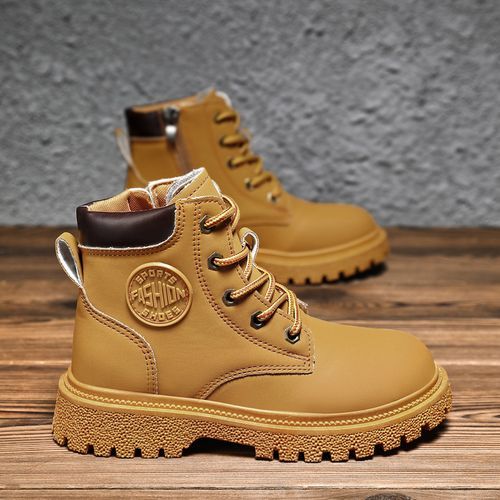 Children's Outdoor Non-slip Leather Martin Boots Hiking Boots-Yellow