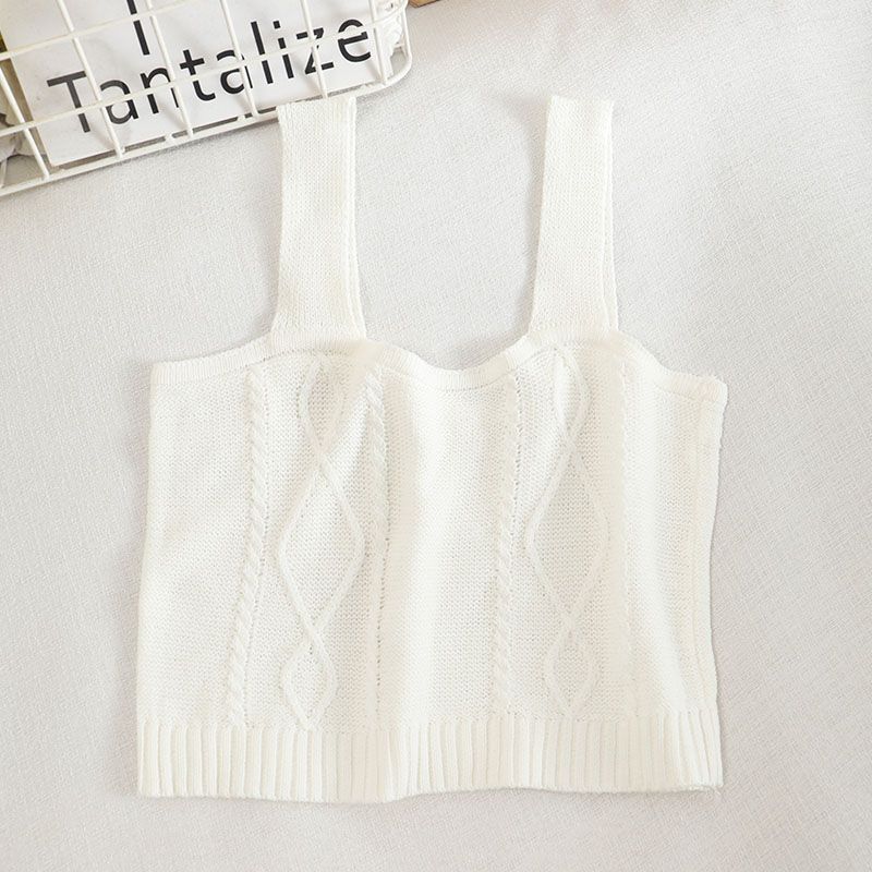 Pearl Diary Women Knitted Crop Camis Top Ladies Floral Embroidery Knitted Short
