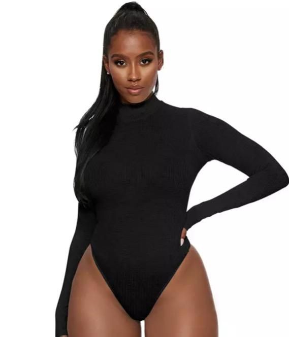 Black Stylish Turtle Neck Bodysuit For Women