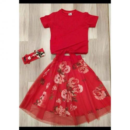Turkey Girls Floral Top And Skirt-MULTICOLOUR RED