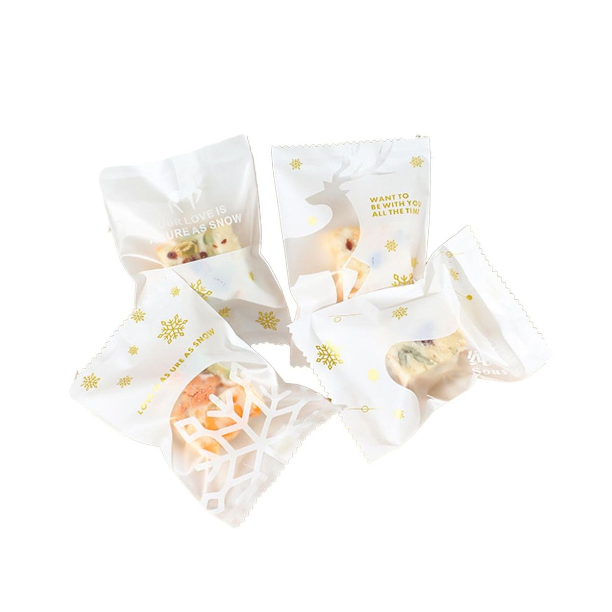 Santa Claus Gift Bags 100pcs Festive Candy Bag Set Santa Snowman Elk