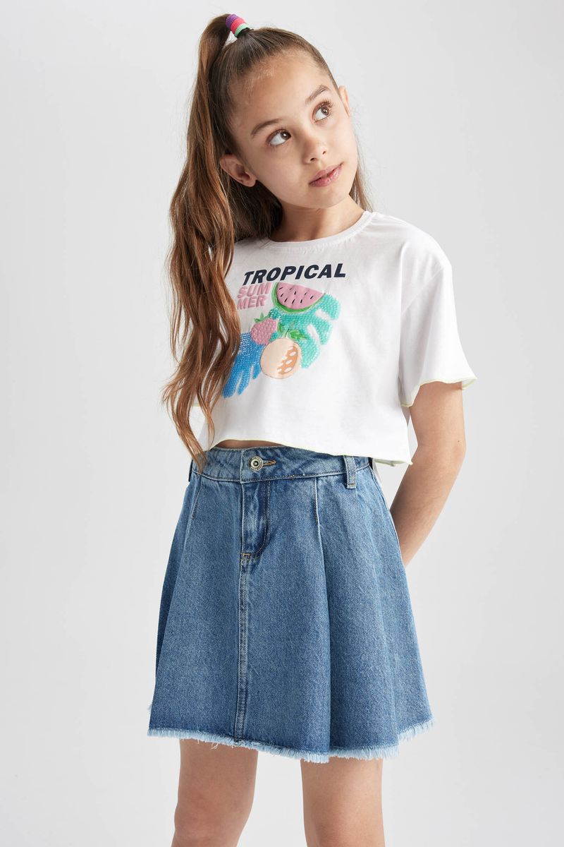 Girl Casual Relax Fit Denim Skirt - Blue