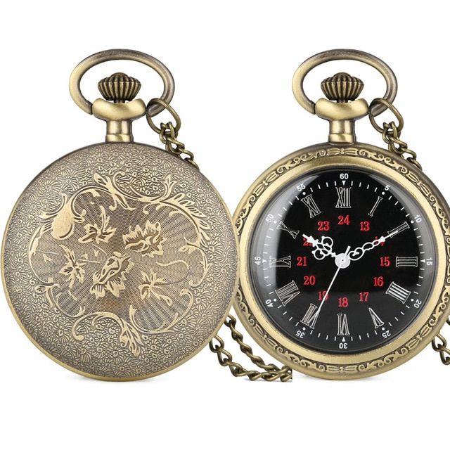Bronze Retro Roman Numerals Display Quartz Pocket Watch