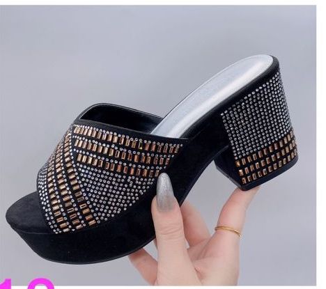 Ladies Gorgeous Wedge Slippers-Black/Silver