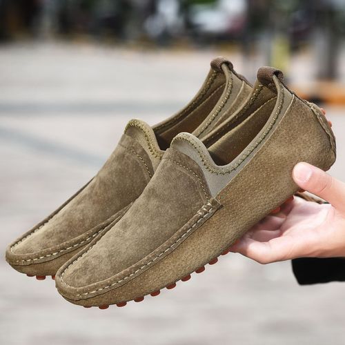 Men's Moccasins Natural Leather Shoes 38-49-Khaki