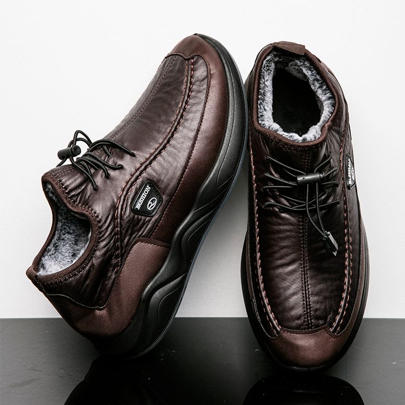 (S30 Brown Fur)Winter Warm Men Casual Shoes High Quality Elastic Band Fashion Design Solid Tenacity