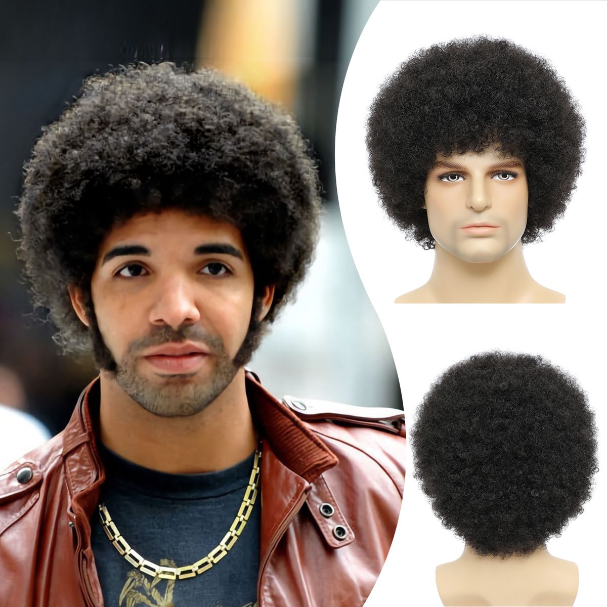 Afro Kinkly Curly Wigs Real Hair For Black Men/Women