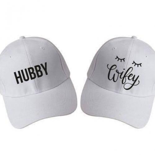 Hubby And Wifey Couples Face Caps - White
