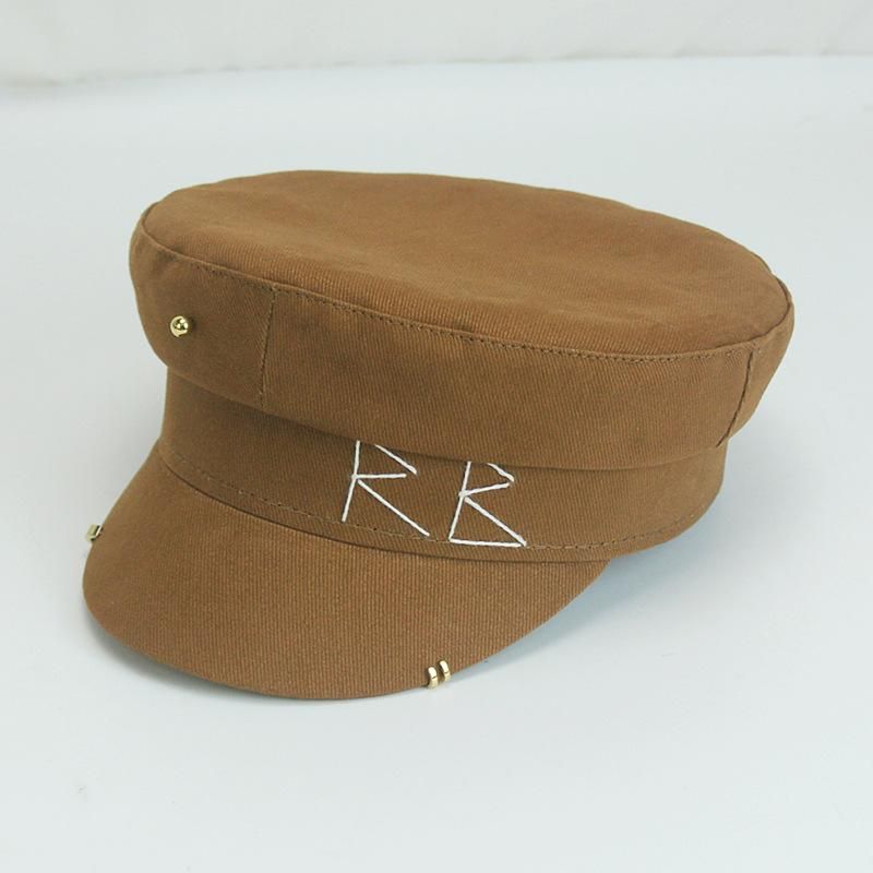 Hats For Women Beret RB Letter  Hat  Causal Travel Cotton Flat Top Hat Sailor Cap Earrings Navy Cap