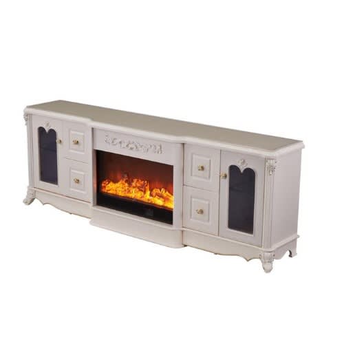 Newly Designed Royal Tv Stand With Drawers And Fire Flame Lights - White