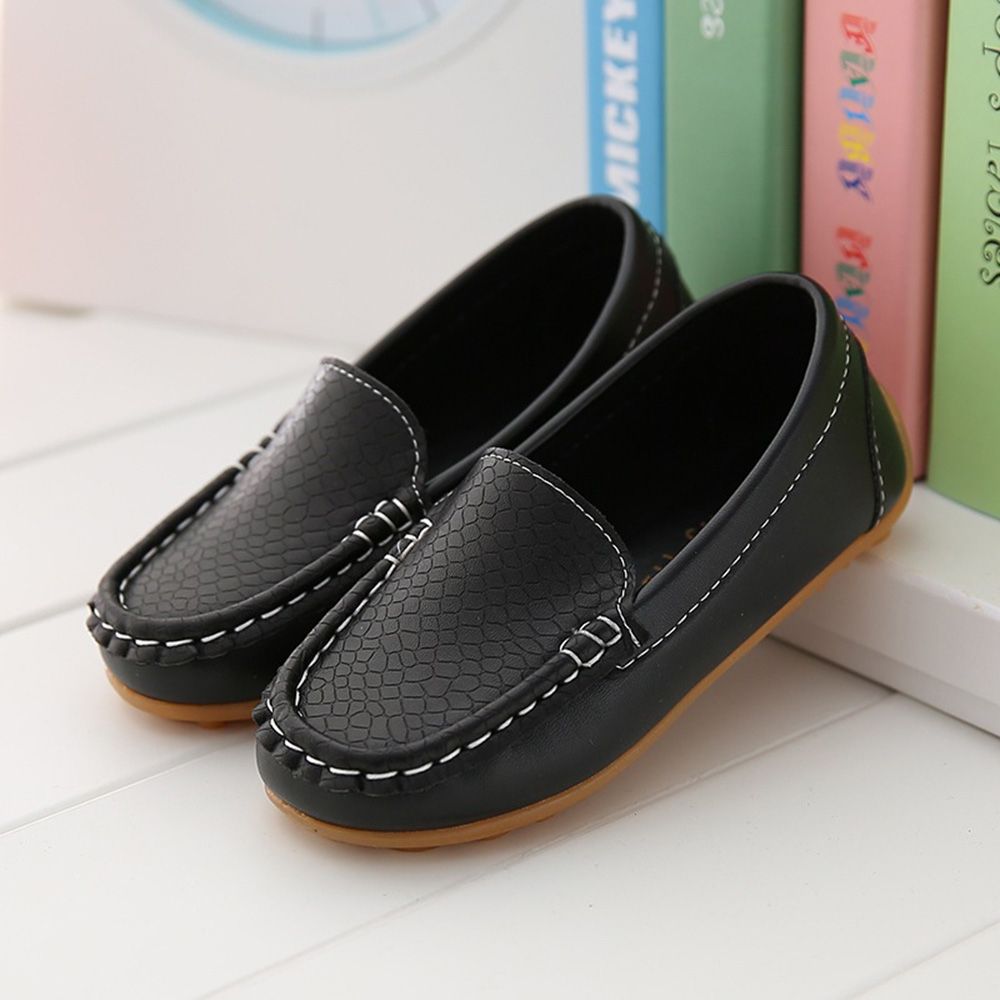 Children's Leather Square Toe Peas Shoes Girls Flat Casual Shoes Black