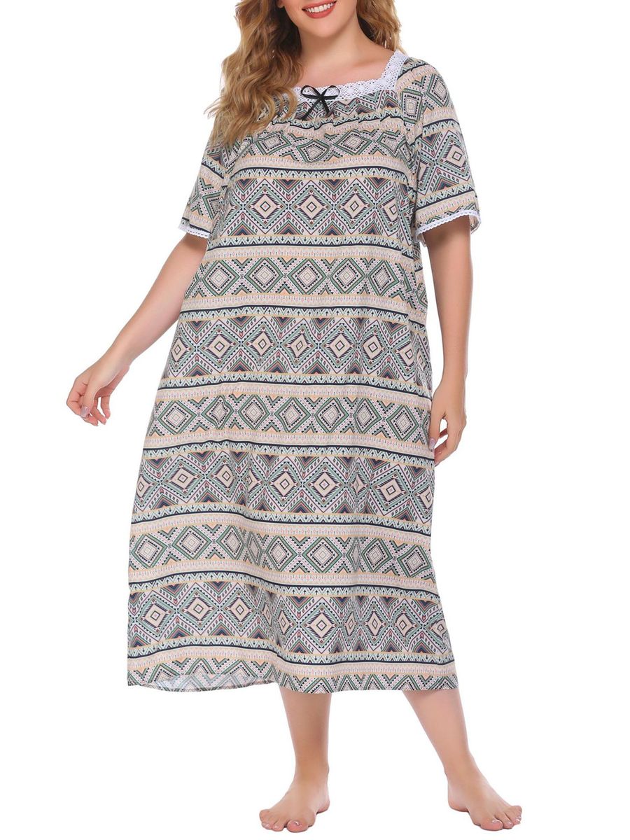 Women Lounger Dress Vintage Plus Size Loose Nightgowns Lounging Pyjamas