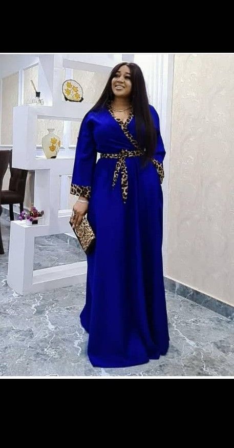Blue Adorable Gown With Leopard Skin Print Detail