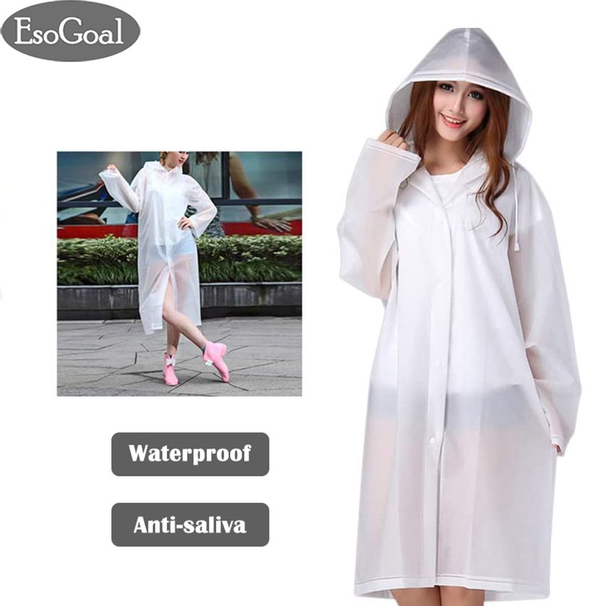 EsoGoal Portable Raincoat Waterproof With Hat - White