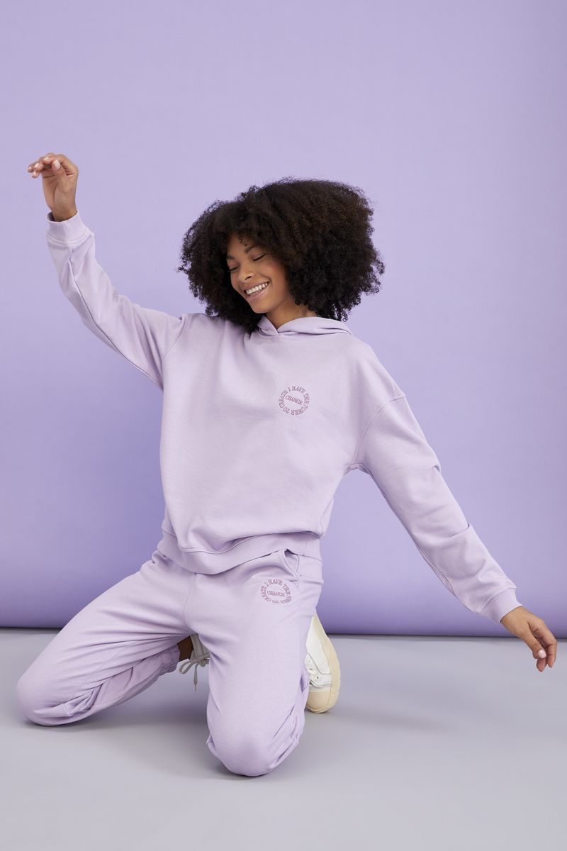 Woman - Hooded Cropped Fit Knitted Sweat Shirt-Purple