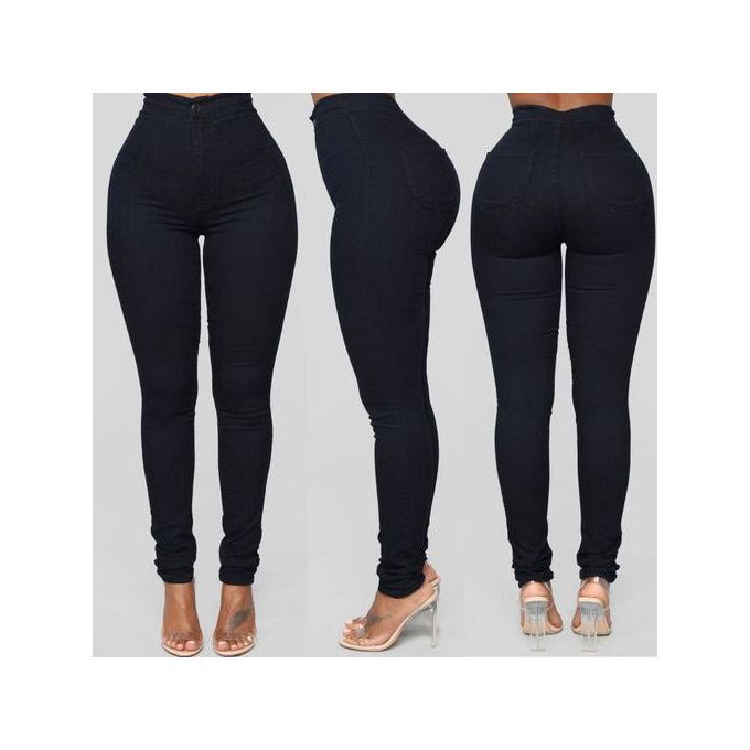 High Waist Ladies Slim Fitted Jeans-Black