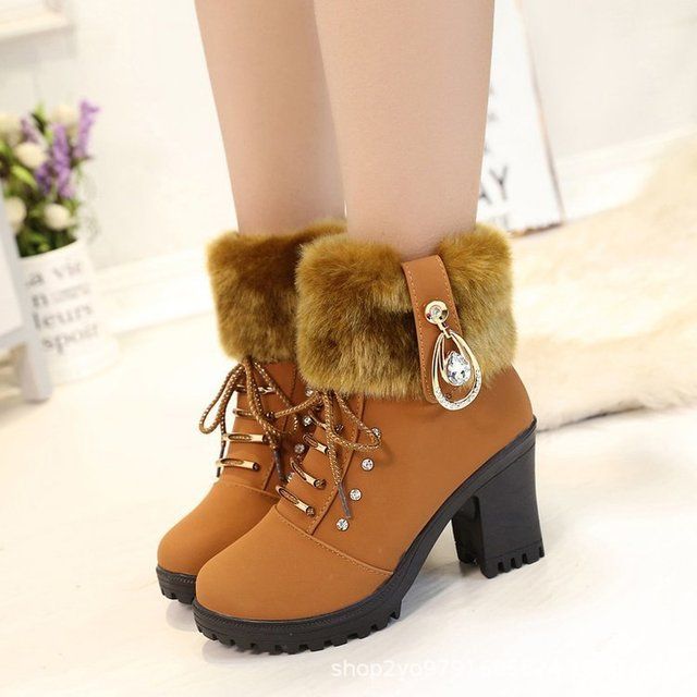 Waterproof Thick With High Heels Ladies Boots