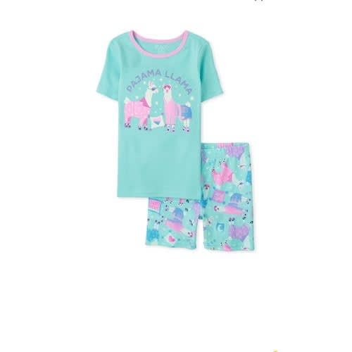 Girls Llama Short Sleeve Cotton Snug Fit Pyjamas