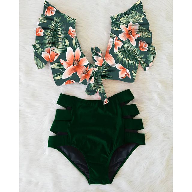 Print Swimwear Women High Waist Bikini Ruffle Swimsuit Push Up Bikinis Set Bathing Suit Beach Wear Summer Biquini Female 19508G4 KIP