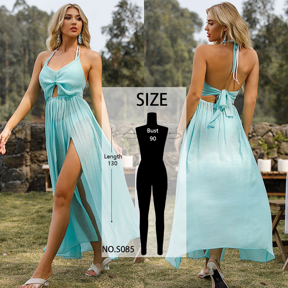 (S085 Sky Blue)Women Lace Sheer Beach Dress Bikini Cover-Ups Casual Loose Cardigan Dress Kimono Summer Swimwear Cover Up SMA