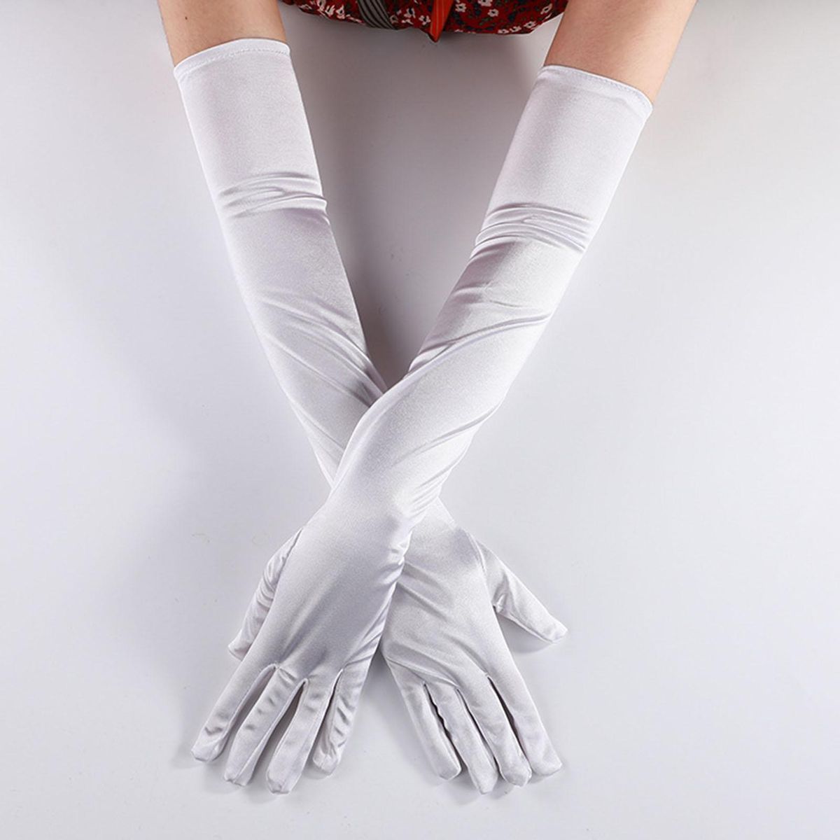 1 Pair Women Colorful Over Elbow Long White