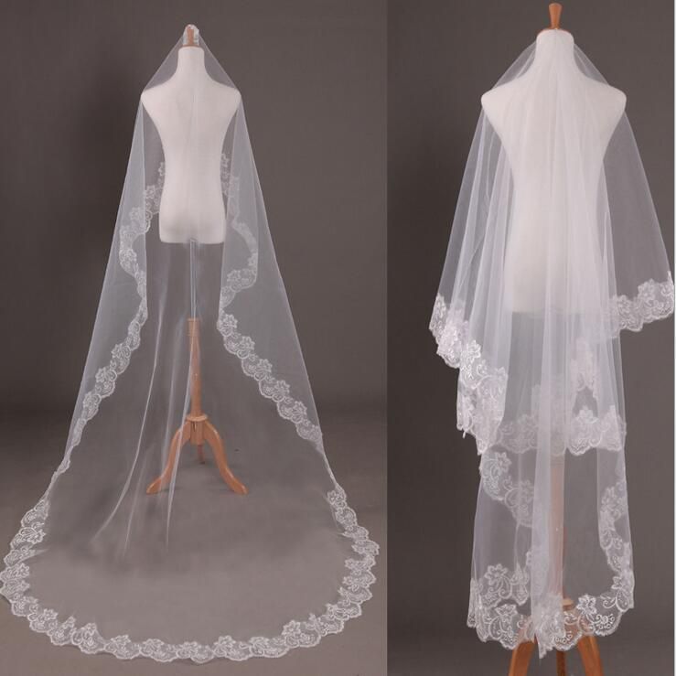 New Elegant 1 Layer White Wedding Bridal Veils Lace