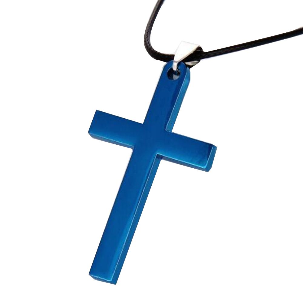 Men Simple Cross Pendant Alloy Necklace Chain-Blue