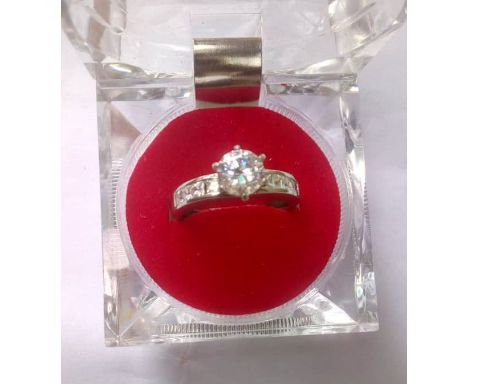 U.S Splendid Diamond Sterling Silver Ladies Engagement Ring 002 - Silver