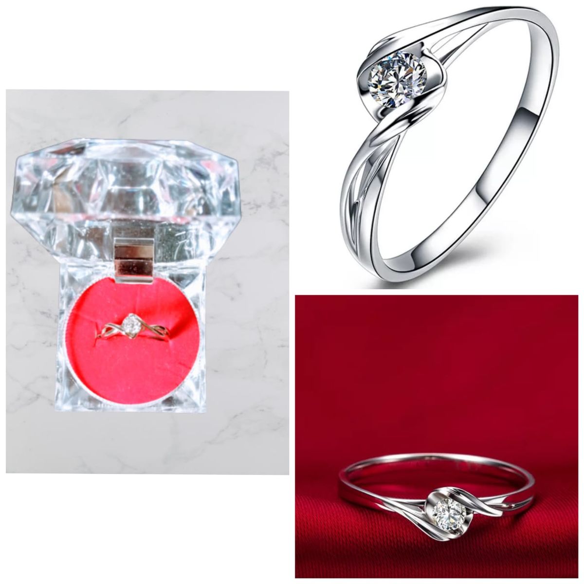 Adjustable Trendy Love Shaped Diamond Proposal Ring With Case