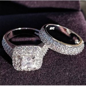 L925 Sterling Silver Luxury Couple Ring Set Plus Free Male Band(Three In 1)