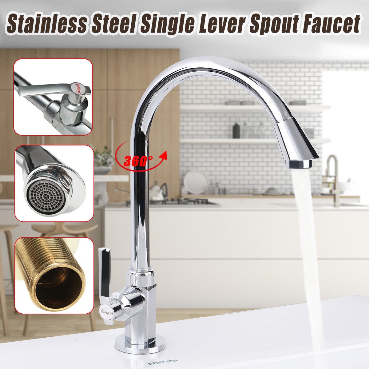 Bathroom Faucet 360° Rotating Chrome Single Hole Water Tap Basin Kitchen Wash Basin Faucet Kitchen Faucet