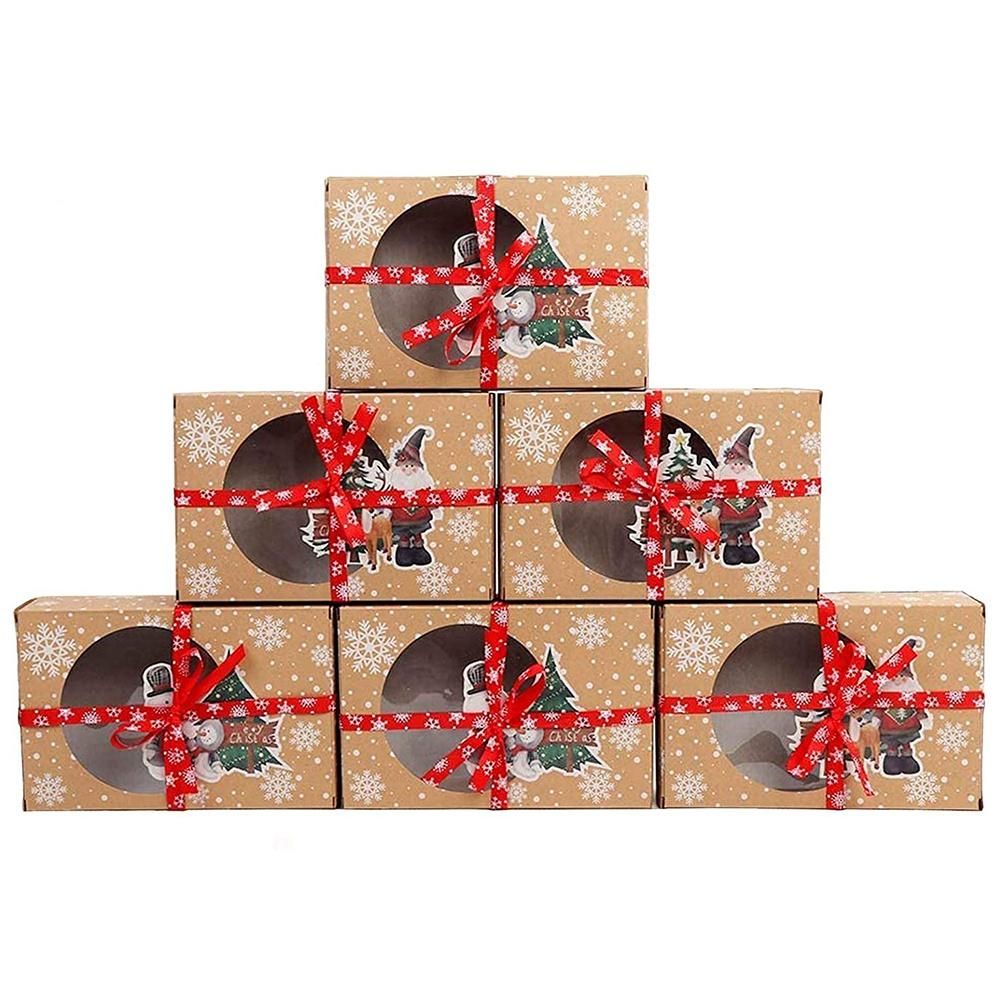 12Pcs Christmas Cookie Box Kraft Paper for Packaging Cakes P
