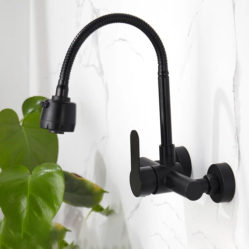 304 Stainless Steel Wall Type Black Kitchen Mixer  And Cold Faucet Wall Mounted Black Basin Sink Faucet Crane Black Mop Taps