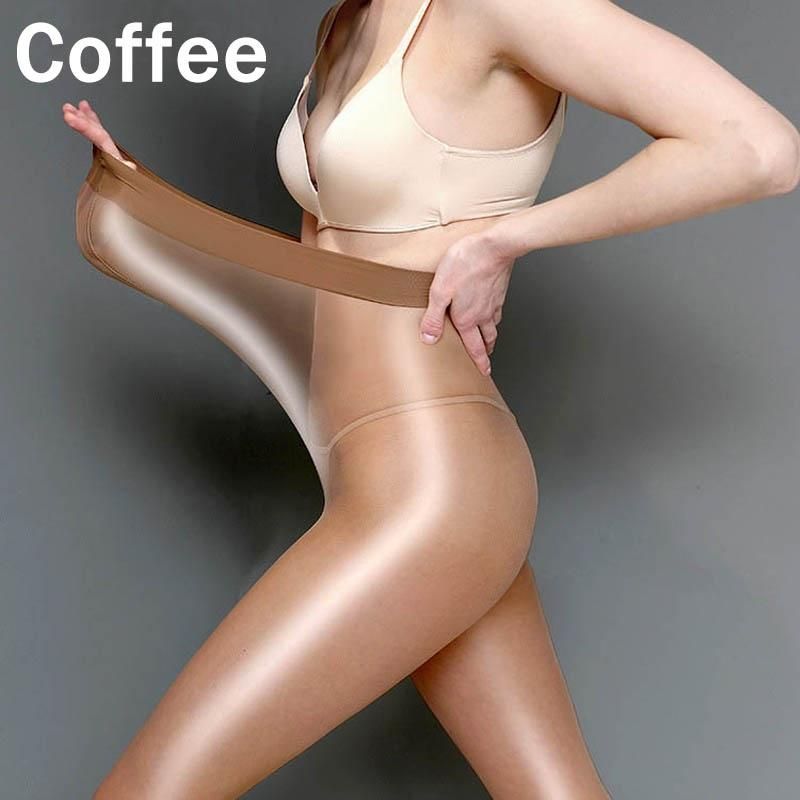 Women Glossy Shiny Glitter Stockings High Waist Oil Shine Glossy Stocking Coffee 1