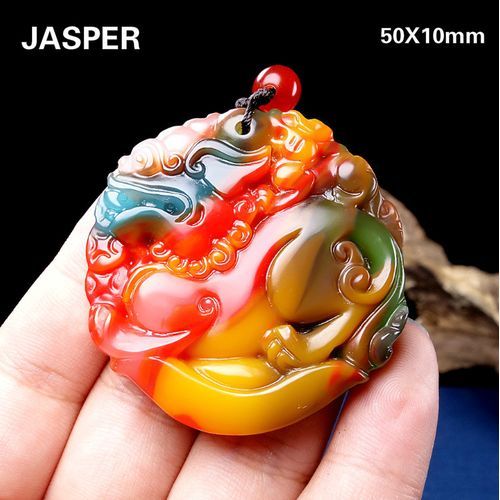 Jasper PIXIU 50x10mm Luck Charms Necklace Pendant