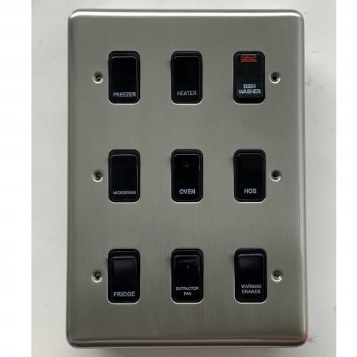 9 Gang Kitchen Switch (Satin Chrome/Black Switches)