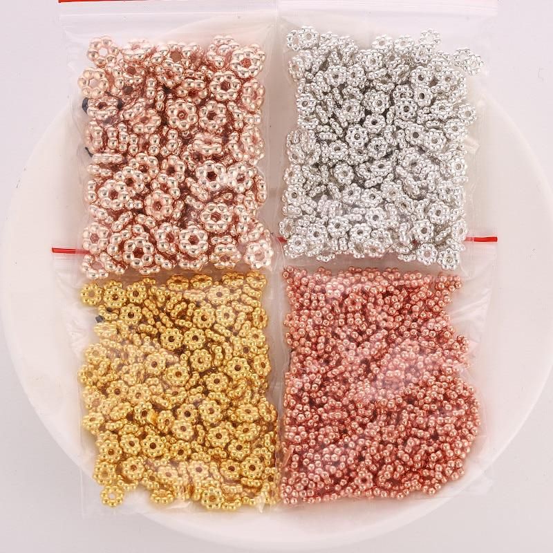 100/200/500pcs 4mm Flower Spacer Bead Gold Plated CCB Snowflake Loose Spacer Beads For Jewelry Making DIY Bracelet Supplies
