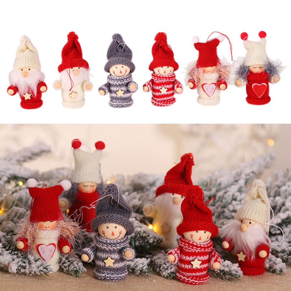 Christmas Wooden Doll Pendant Old Man Boy Girl Little Doll