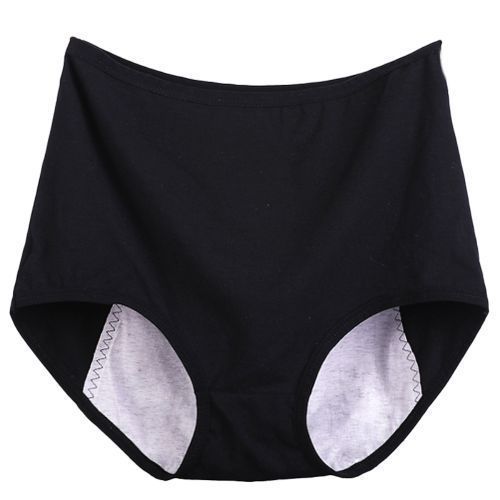 Women Casual High Waist Menstrual Period Leak Proof Underwear CottonBriefs-Black