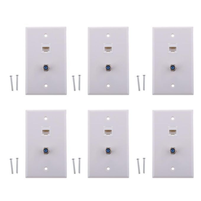 Coaxial F Connector Ethernet Network RJ45 Jack Wall Plate Socket