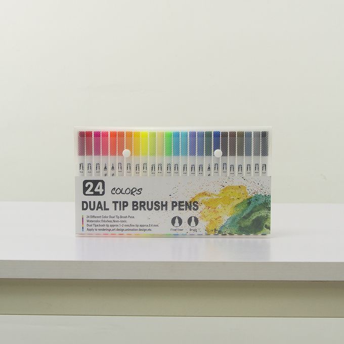 24 Colors Markers Pens Studay School Brush Fineliners Watercolor Art Markers