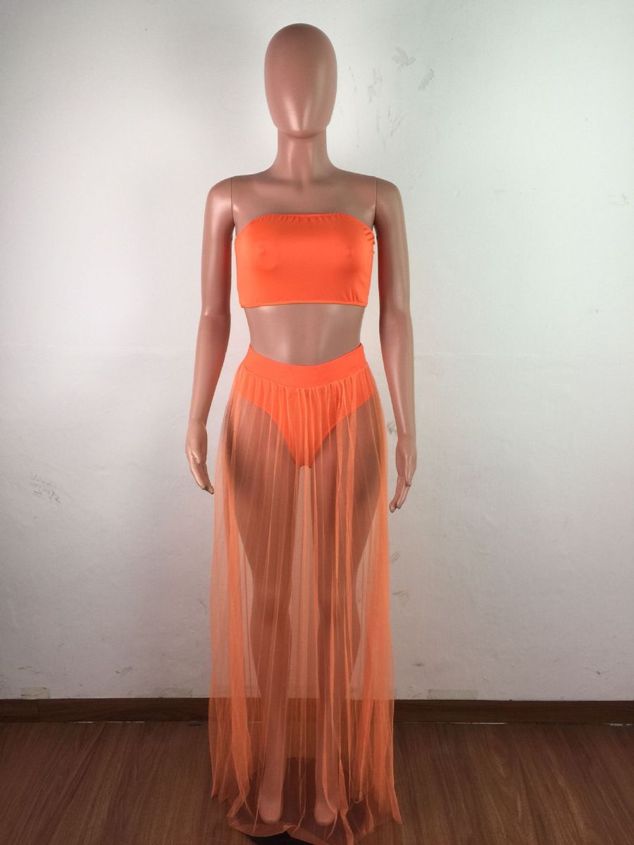 Beach Cover Ups For Women Long Mesh Skirt Sless Croptop
