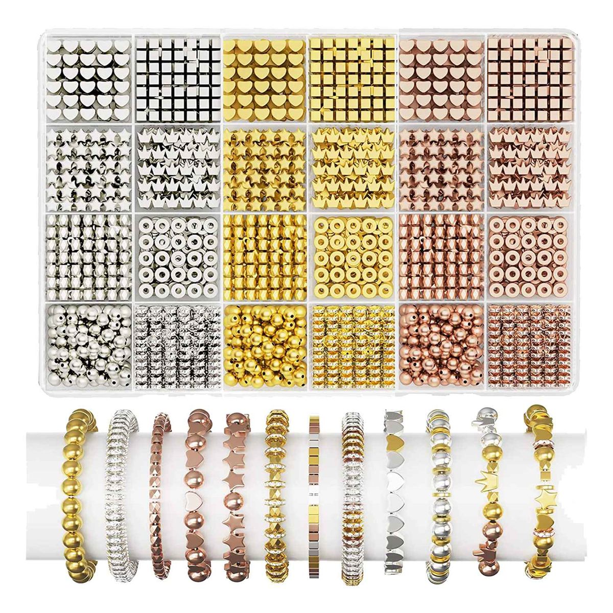 Gold Beads for Jewelry Bracelets Making1740 PC 8 Styles Spacer Beads Kit for Bracelets Making Round Beads Beads Crafts