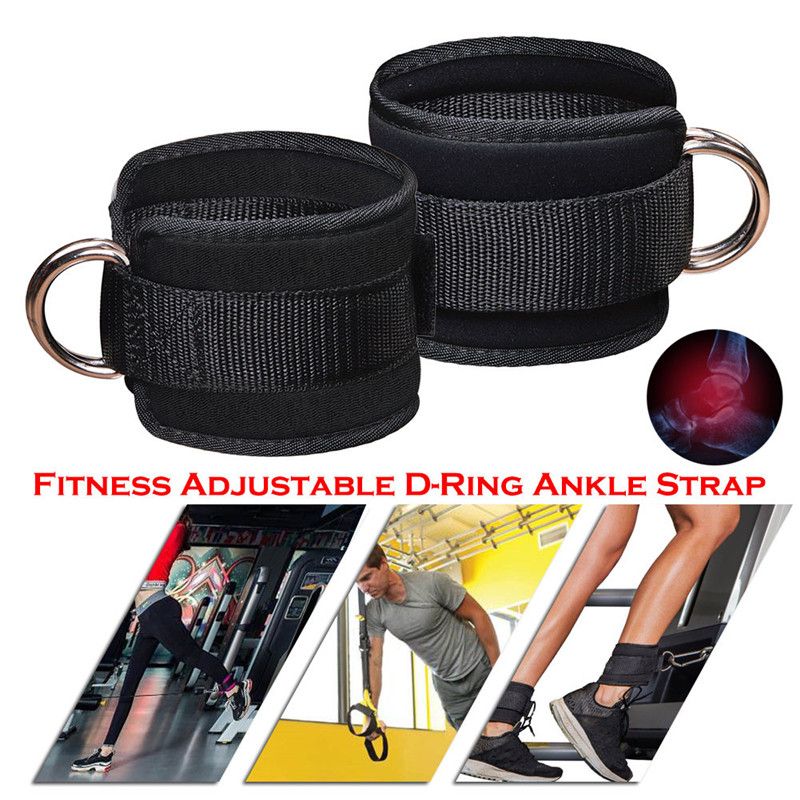 (Rose Red)1Pcs Double D-Rings Ankle Strap Resistant Band Fitness Neoprene Padded Foot Support Gym Thigh Leg Ankle Cuffs Body Building WAR