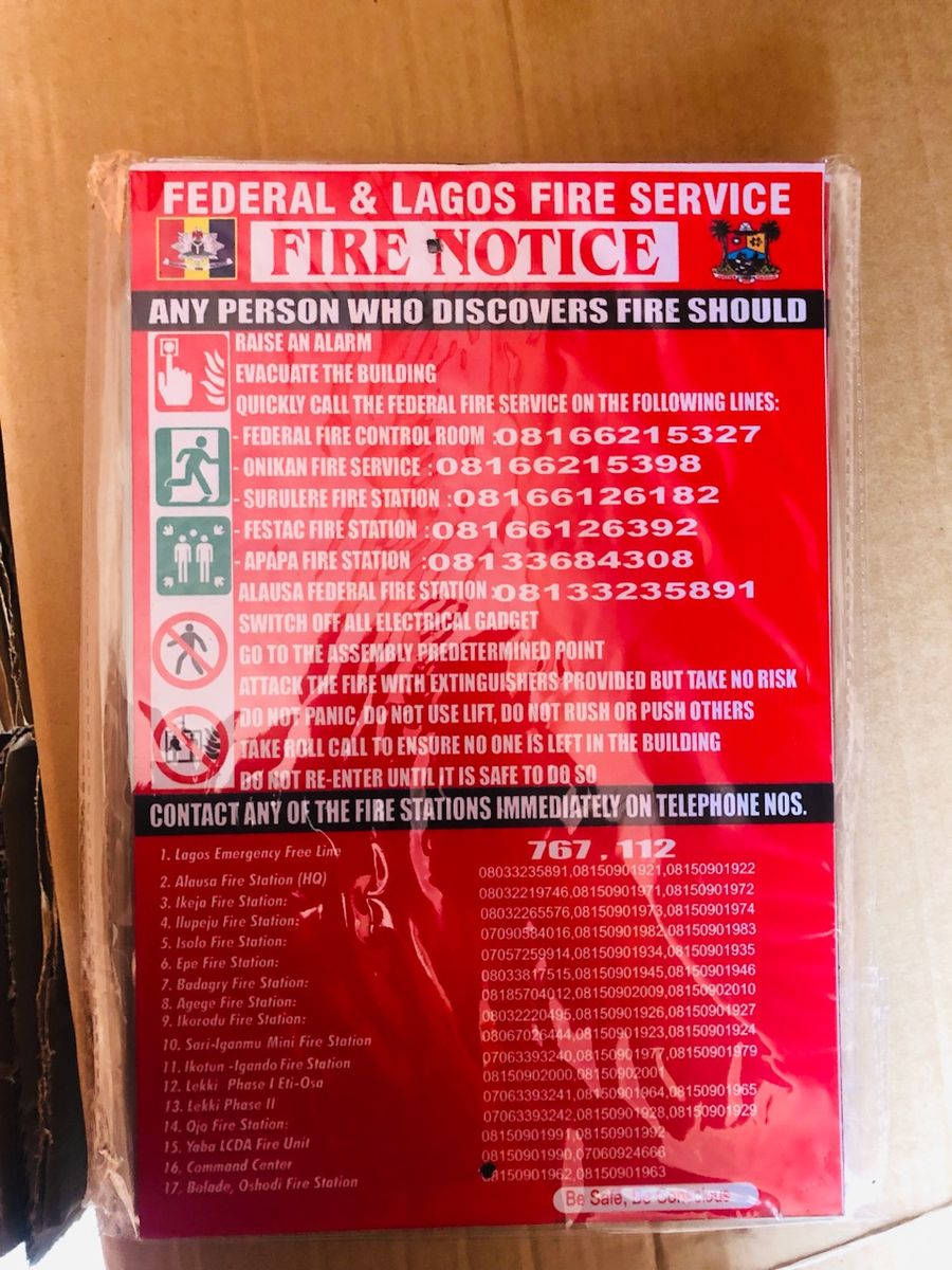 Lagos State Fire Notice Safety Signage