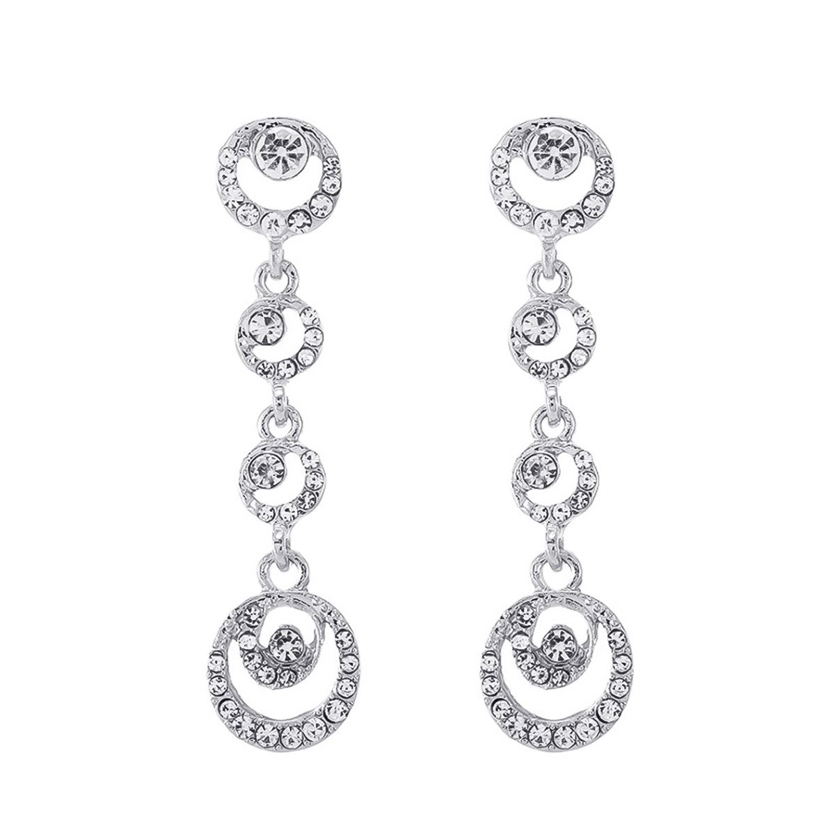 Stud Earrings Circle Dangle Dazzling Rhinestone Women Long Drop Ear Studs Jewelry For Wedding-Silver