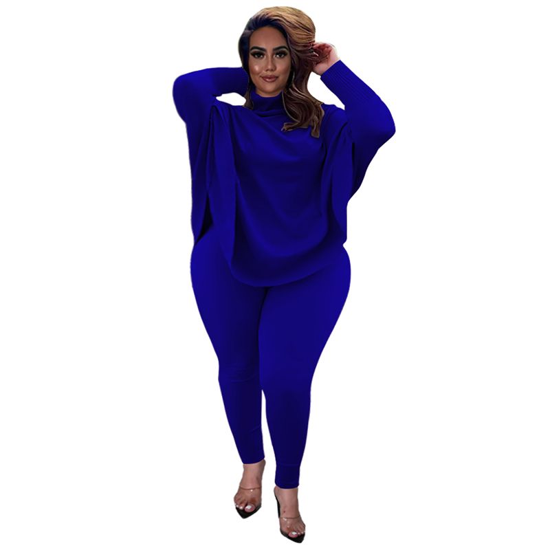 Women's Tracksuit Plus Size Sets Turtleneck Long Sleeve Knitted Top And Pants