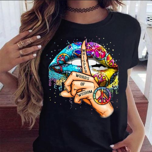 Black Fitted Ladies Round Neck Polo Printed Wisdom T-Shirt