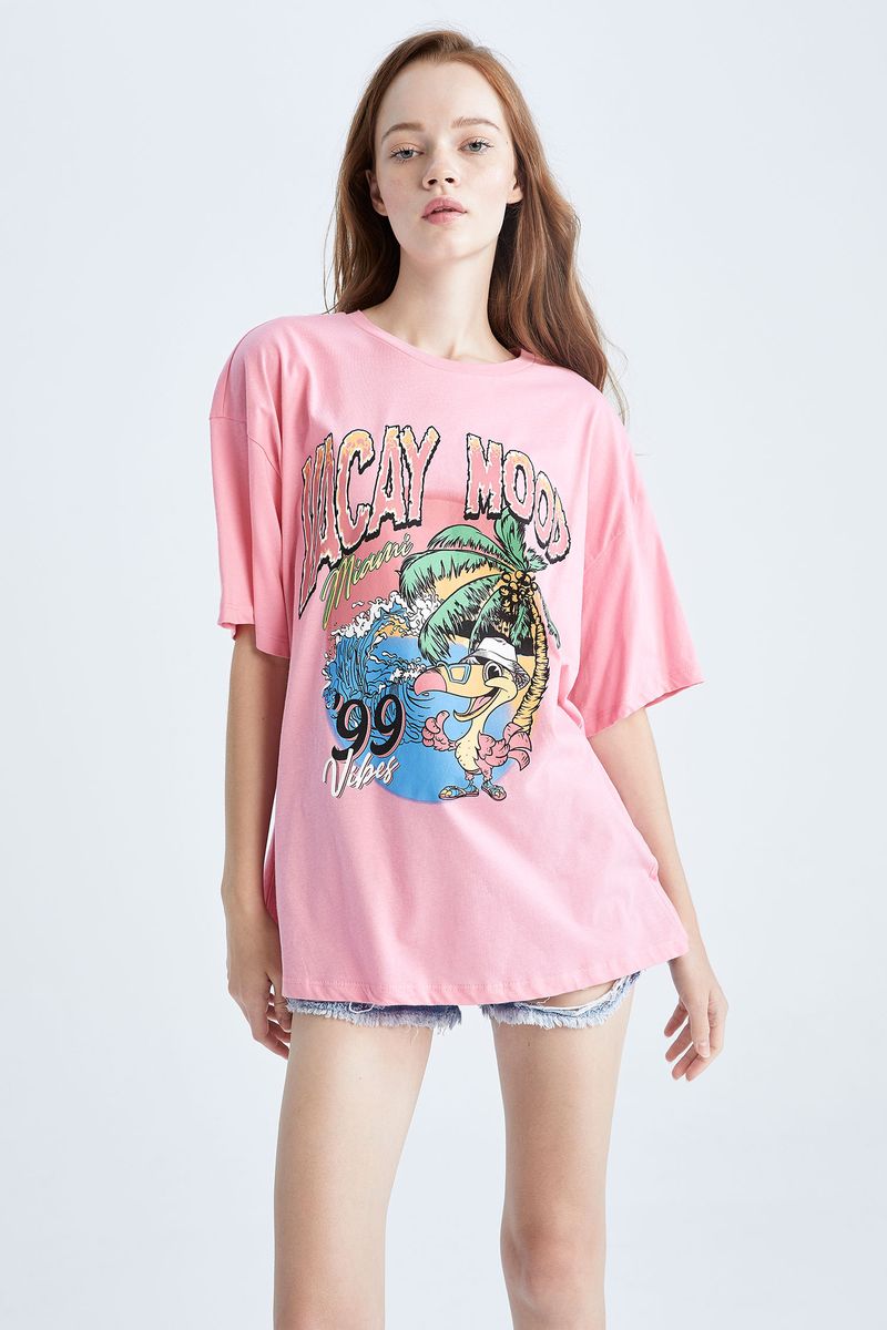 Woman Oversize Fit Knitted T-Shirt-Pink